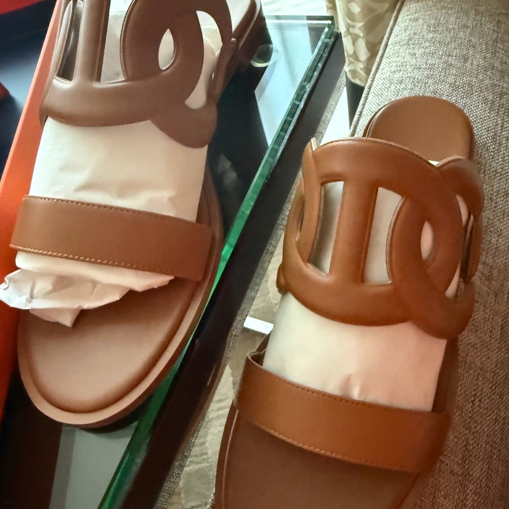 Hermes Tan Leather Sandals